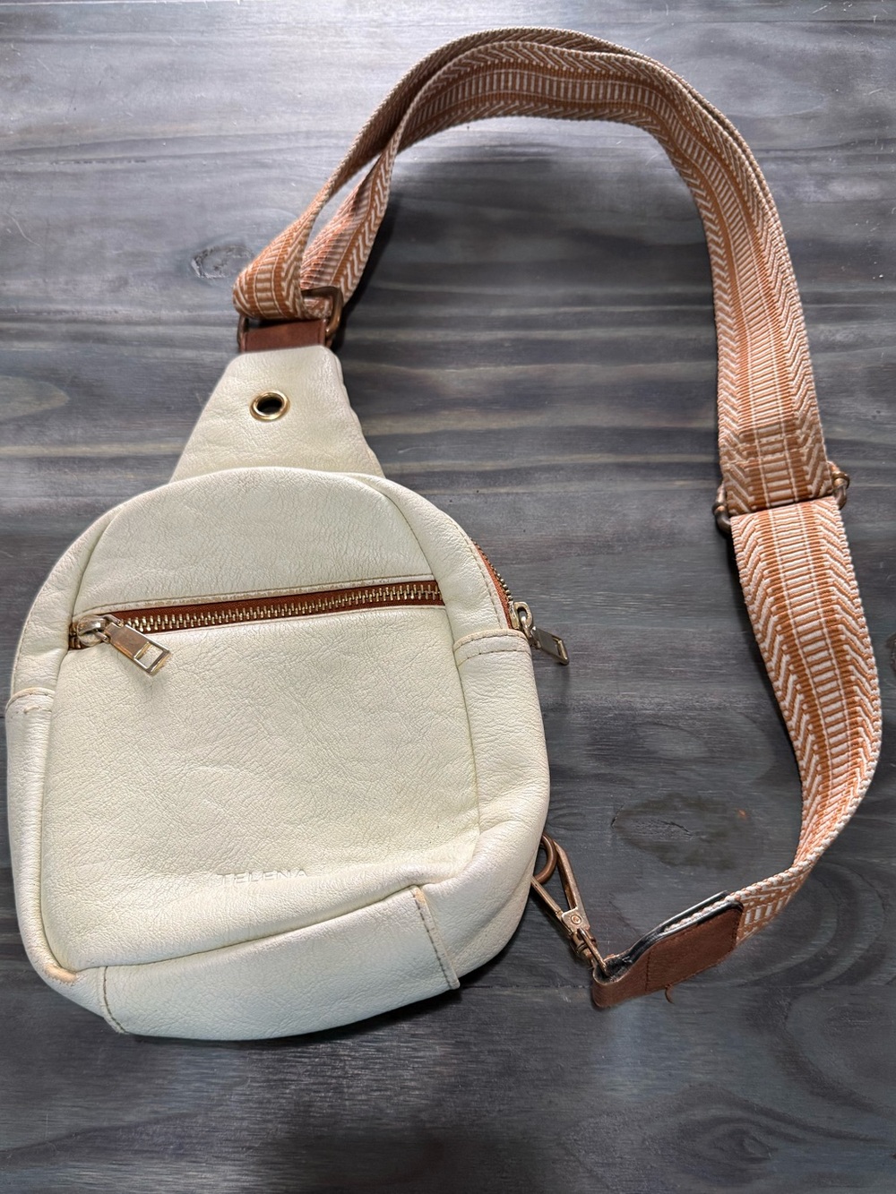 Telena Cream Crossbody Sling Bag with Tan Strap